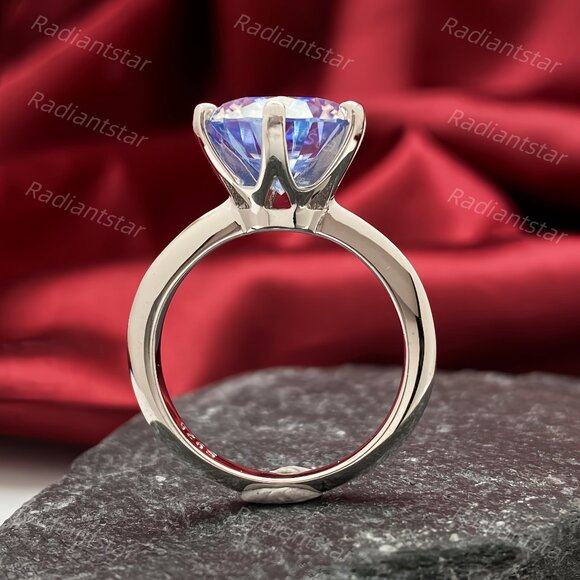 NEW Certified 5 ct. t.w. Royal Blue Moissanite Solitaire 6 Prong Ring - Picture 6 of 7